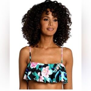La Blanca Nightfall Blooms Ruffle Bandeau Top w adjustable straps NWT Size 8
